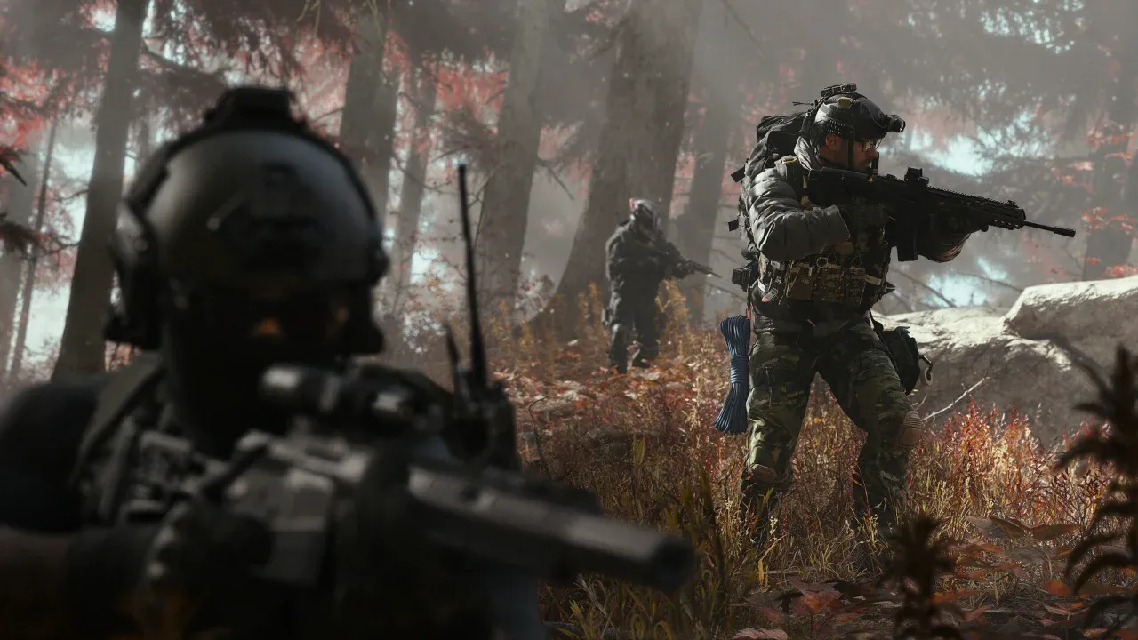 Operators moving through a wooded area in Call of Duty: Modern Warfare 4