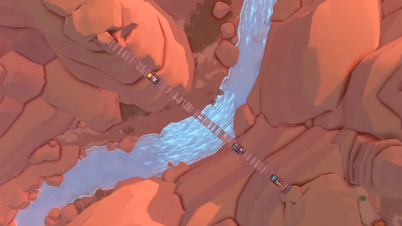 Rope bridge across a canyon over a waterfall in Over the Hill